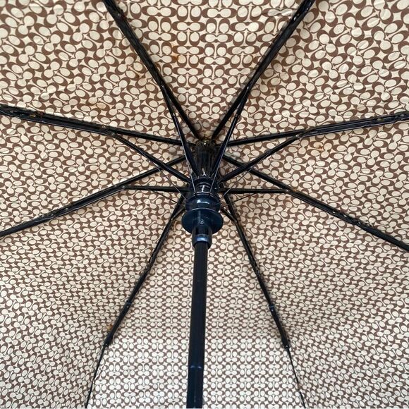 Coach Signature Classic Brown Logo Retractable Umbrella. VGUC. Travel Packable - Picture 8 of 12
